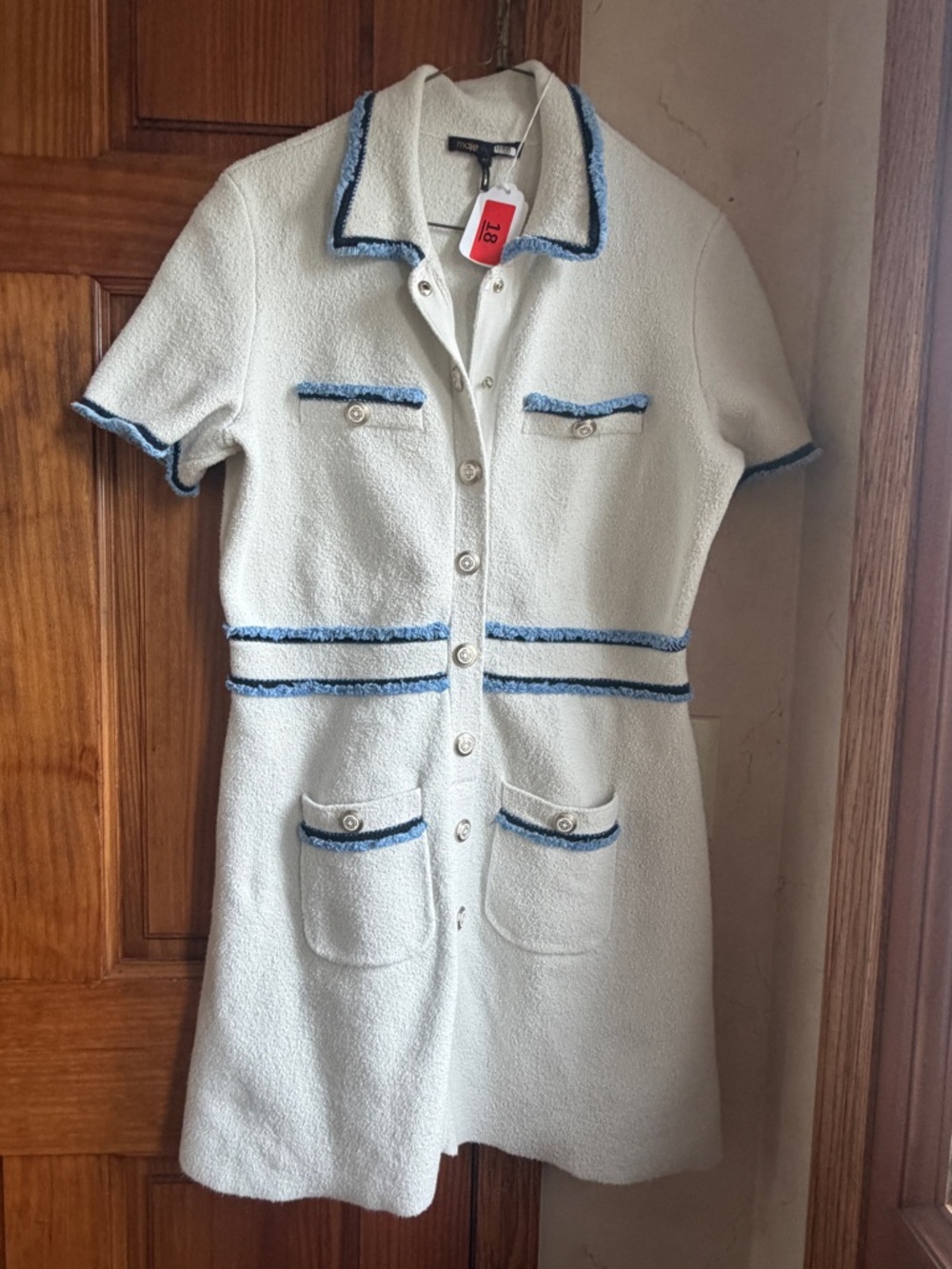 Maje Risal Terry Knit Dress 8/10  White/blue